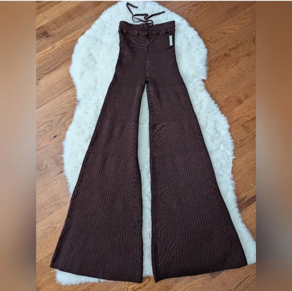 China Peter Do Brown Flared Ribbed Pants small - Picture 10 of 16